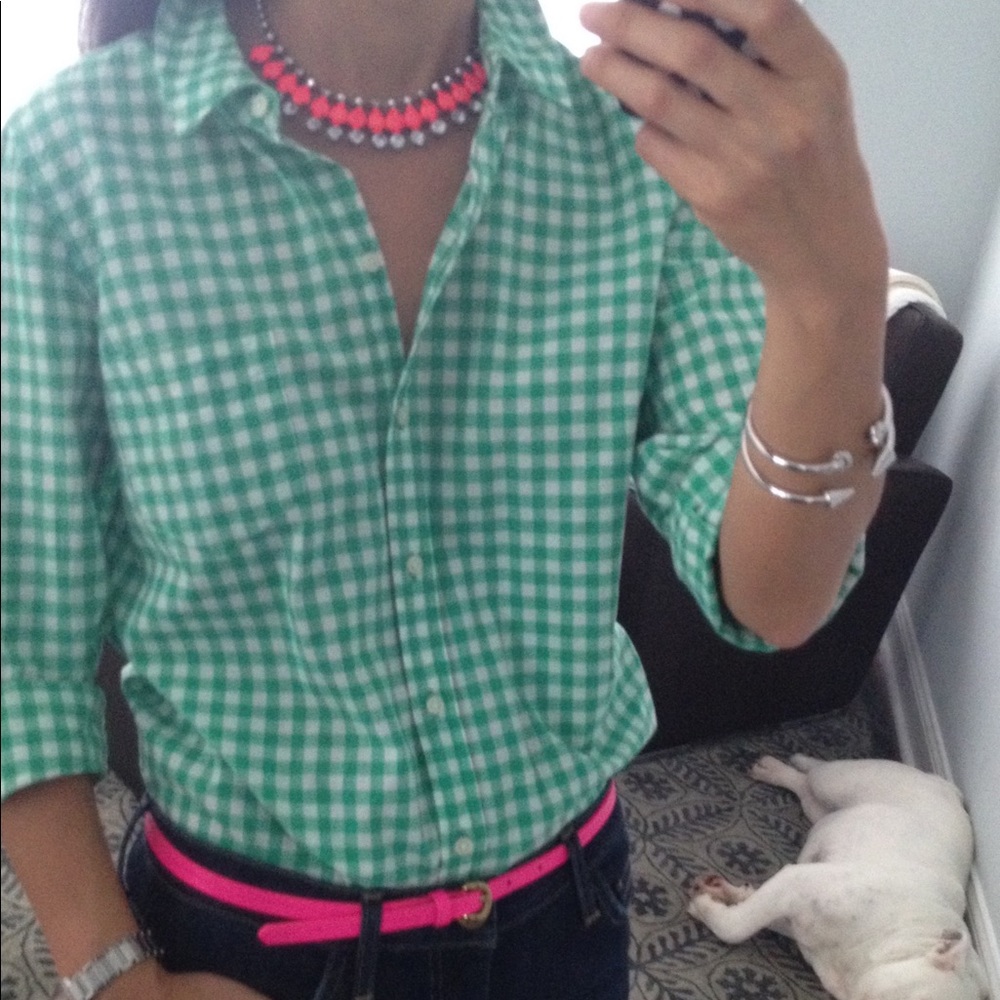 J Crew Stretch Perfect Button Up Green